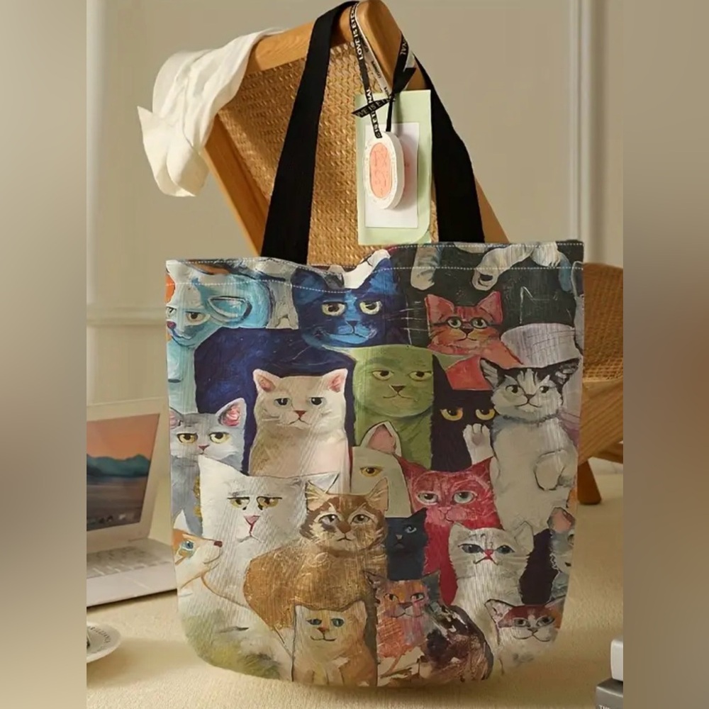 Colorful Cat Print Tote Bag NEW